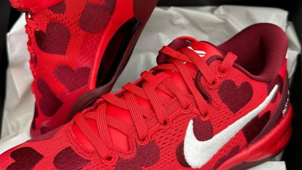 Kobe Bryant's red and white Nike sneakers.
